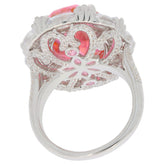 Oval Orange Sapphire Sterling Silver ring with Moissanite accents, showcasing intricate details and elegance from the back.